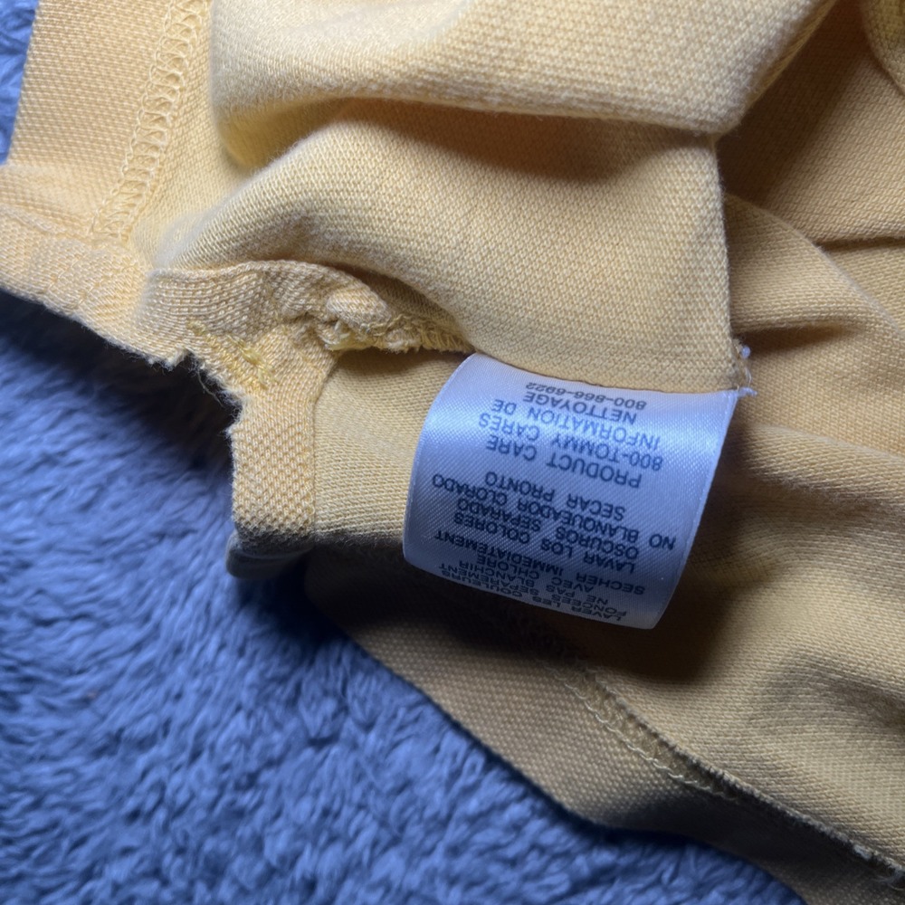 VTG Tommy Hilfiger Jeans Embroidered Denim Polo Yellow Shirt SZ L Short Sleeve - Picture 16 of 16